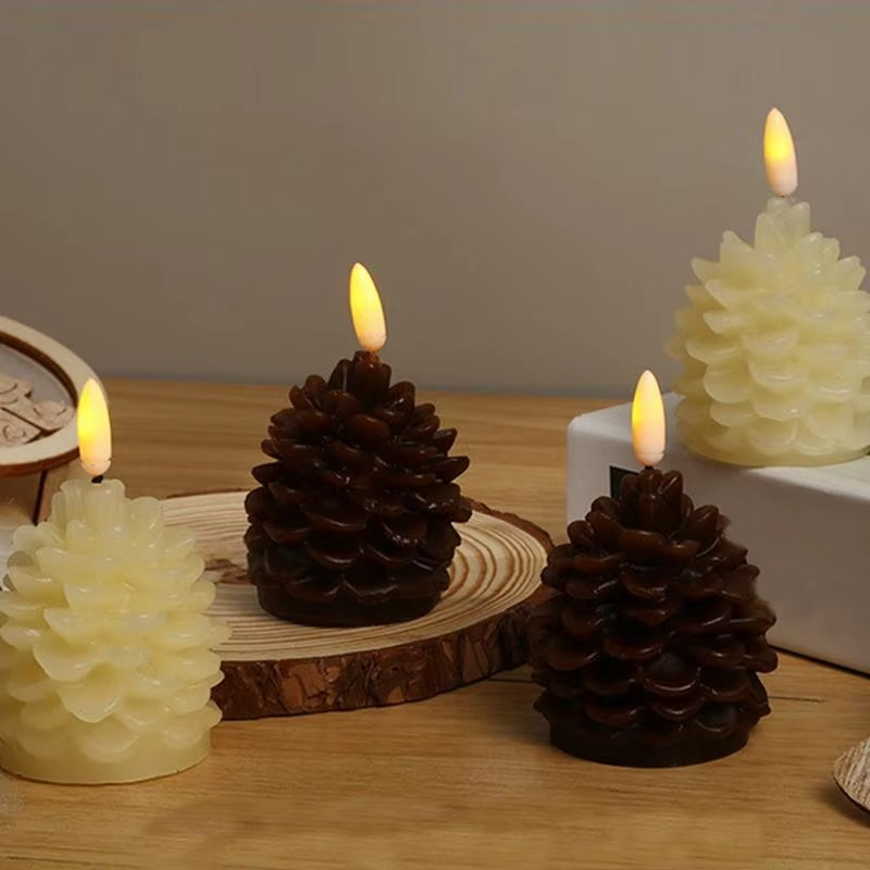 4X Christmas Flameless Pinecone Candles Simulated Fake Candles Lanterns Pinecone LED Lights for Room Home Table Fall Xmas Decor