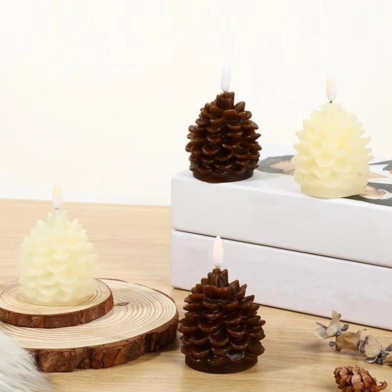 4X Christmas Flameless Pinecone Candles Simulated Fake Candles Lanterns Pinecone LED Lights for Room Home Table Fall Xmas Decor