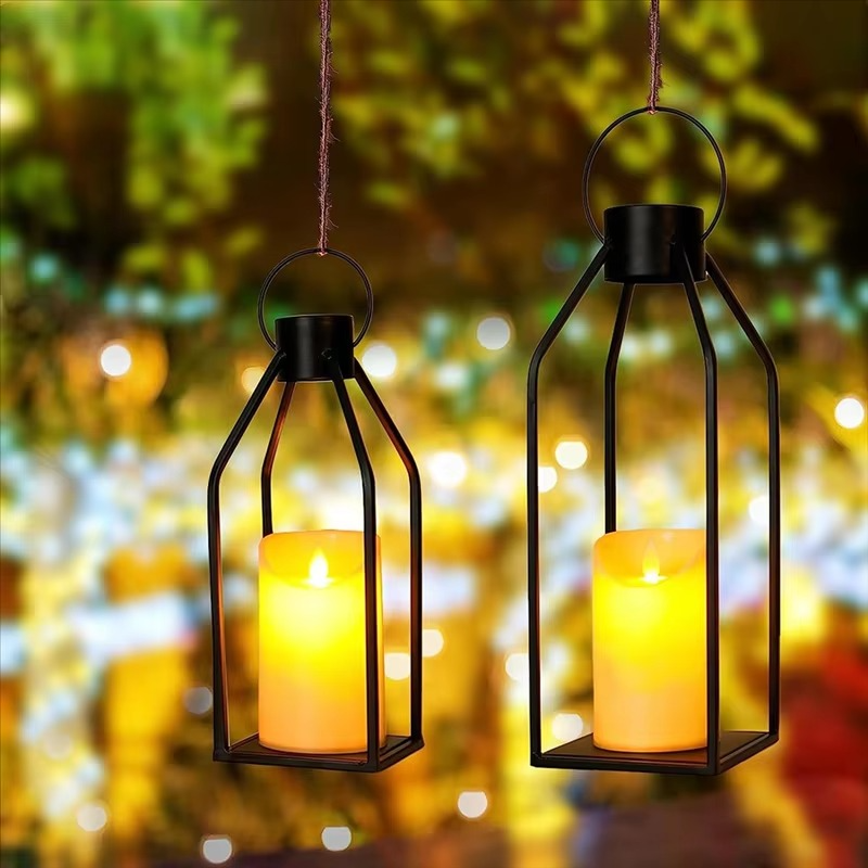 AF90-2 Set Candle Lantern With Flickering LED Indoor Outdoor Home Decor Christmas Halloween Gift