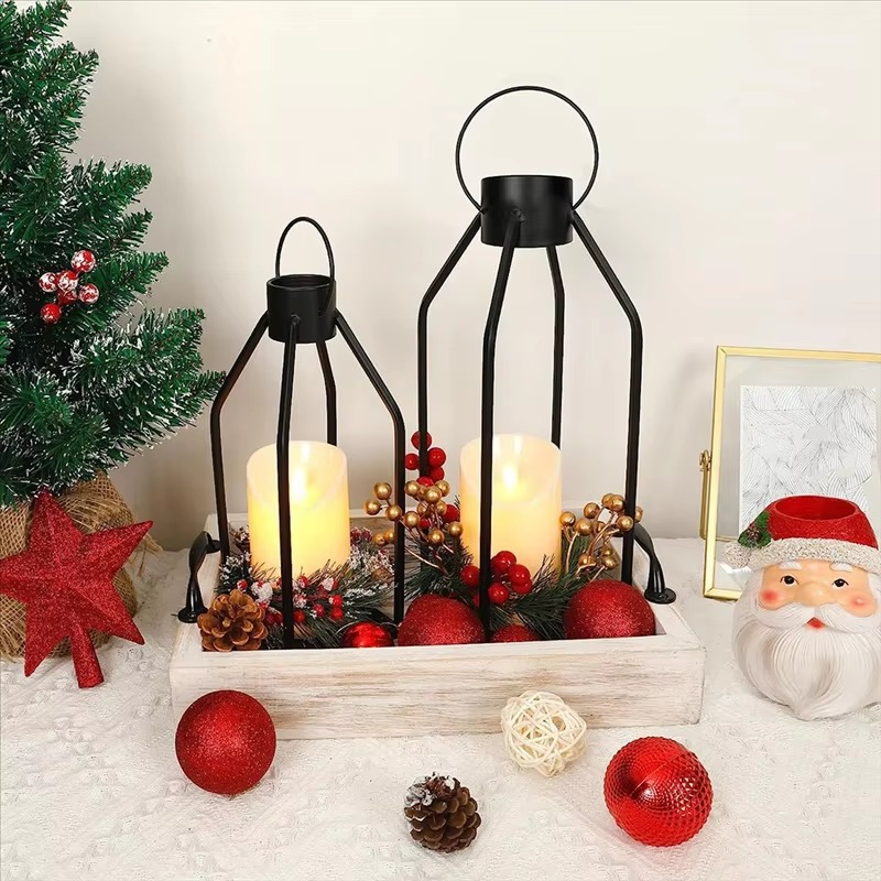AF90-2 Set Candle Lantern With Flickering LED Indoor Outdoor Home Decor Christmas Halloween Gift