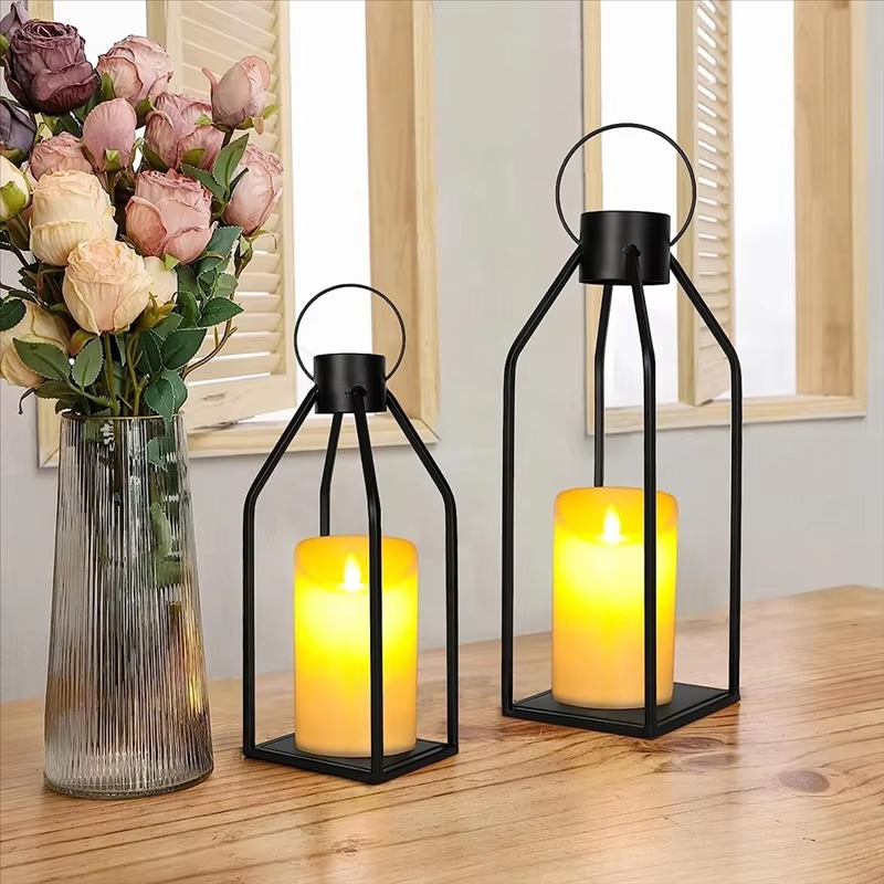 AF90-2 Set Candle Lantern With Flickering LED Indoor Outdoor Home Decor Christmas Halloween Gift