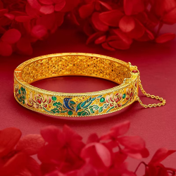 AU999 gold ancient method hollow 24K real gold bracelet women's light luxury enamel blue palace style filigree bracelet