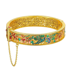 AU999 gold ancient method hollow 24K real gold bracelet women's light luxury enamel blue palace style filigree bracelet