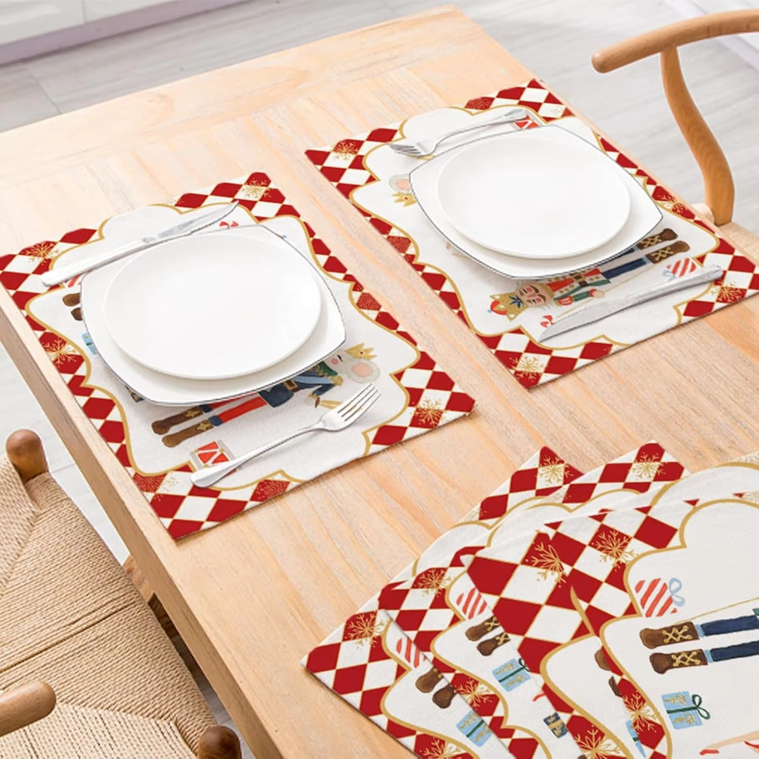 Christmas Nutcracker Placemats Set of 4, 12x18 Inch Xmas Winter Holiday Table Place Mats for Kitchen Dining Home Party Decor