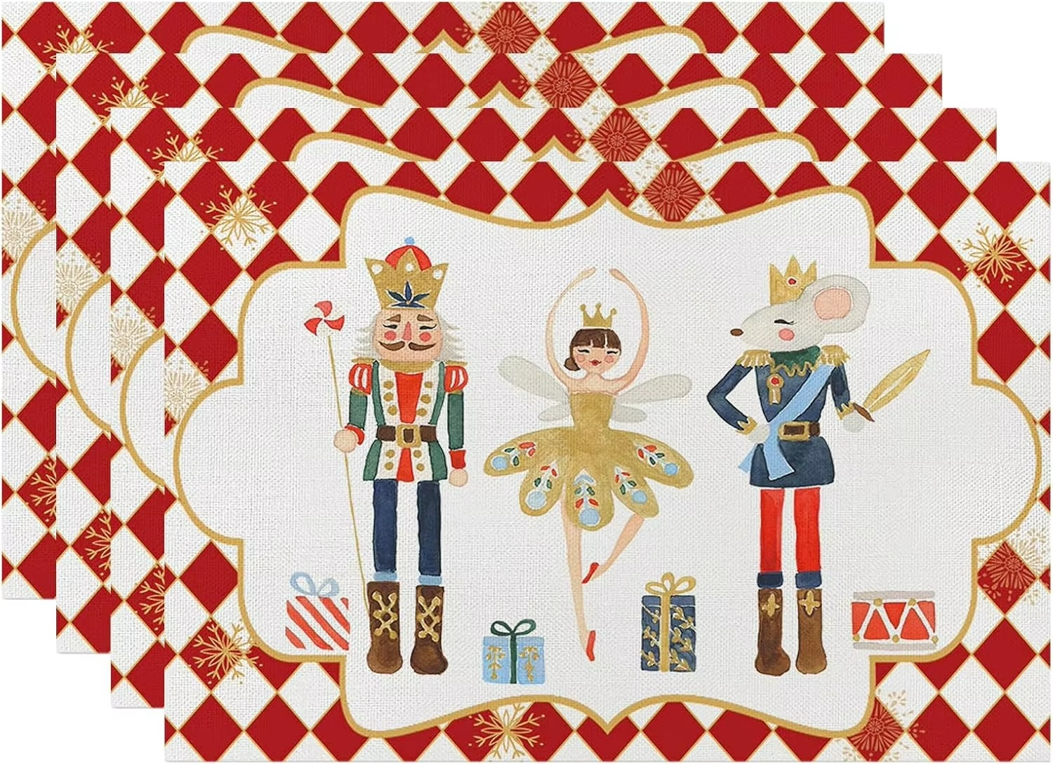 Christmas Nutcracker Placemats Set of 4, 12x18 Inch Xmas Winter Holiday Table Place Mats for Kitchen Dining Home Party Decor