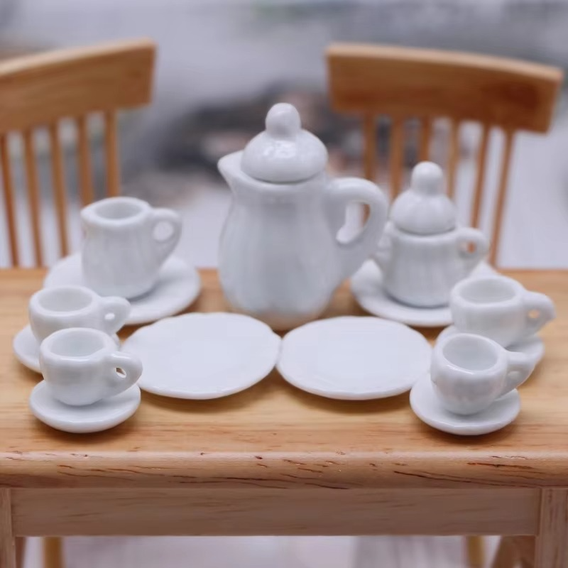 15pcs/Set The Dollhouse Mini Simulation Ceramic Tea Set Decoration Miniature Food and Play Scene Prop Modela Toys Wholesale