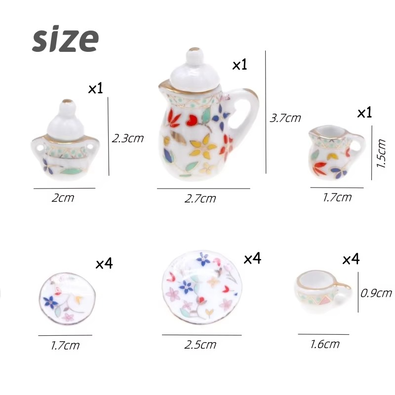 15pcs/Set The Dollhouse Mini Simulation Ceramic Tea Set Decoration Miniature Food and Play Scene Prop Modela Toys Wholesale