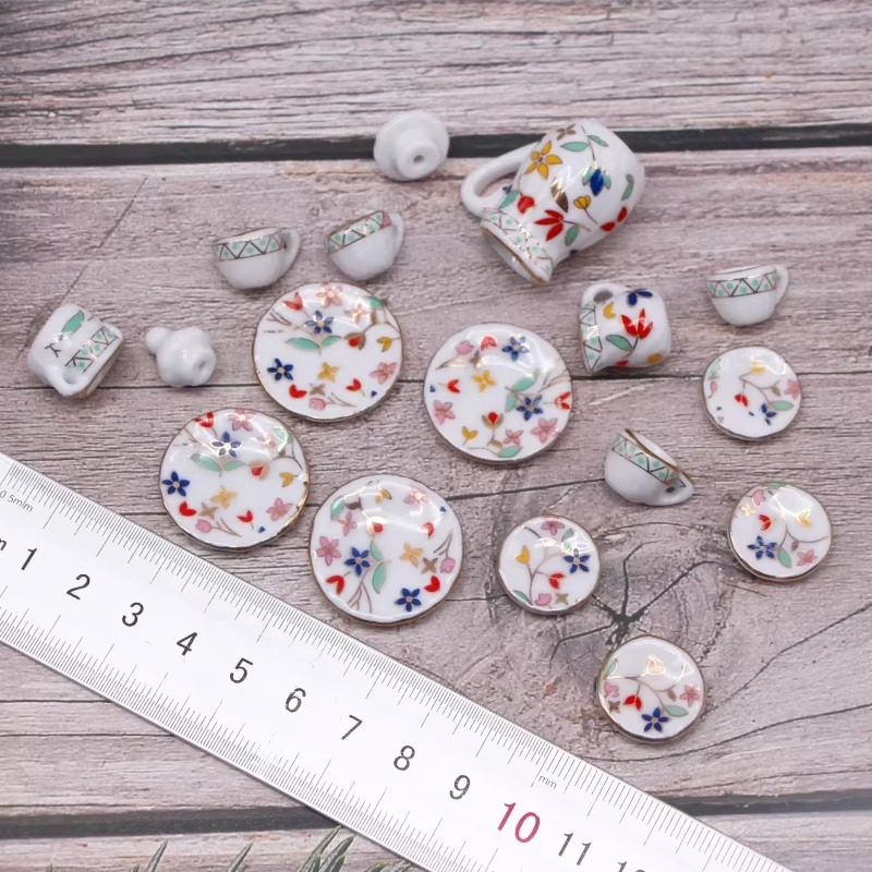 15pcs/Set The Dollhouse Mini Simulation Ceramic Tea Set Decoration Miniature Food and Play Scene Prop Modela Toys Wholesale