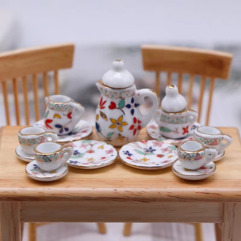 15pcs/Set The Dollhouse Mini Simulation Ceramic Tea Set Decoration Miniature Food and Play Scene Prop Modela Toys Wholesale