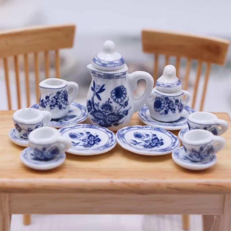 15pcs/Set The Dollhouse Mini Simulation Ceramic Tea Set Decoration Miniature Food and Play Scene Prop Modela Toys Wholesale