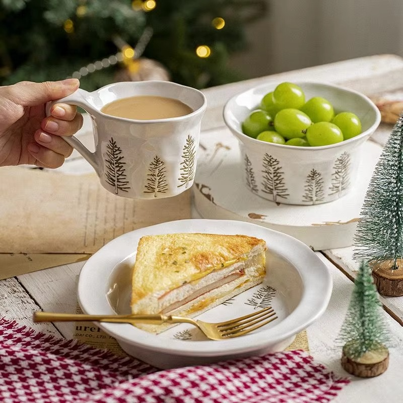 Nordic Christmas Mug Ceramic High Beauty Water Cup Household Minimalist Dessert Bowl Western Food Steak Plate
