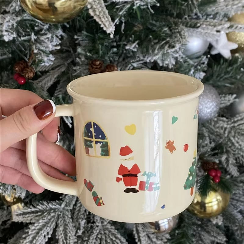 Mug Christmas Limited Lovely Cream Cartoon Graffiti Ceramic Dessert Plate Cutlery Set High Appearance Level