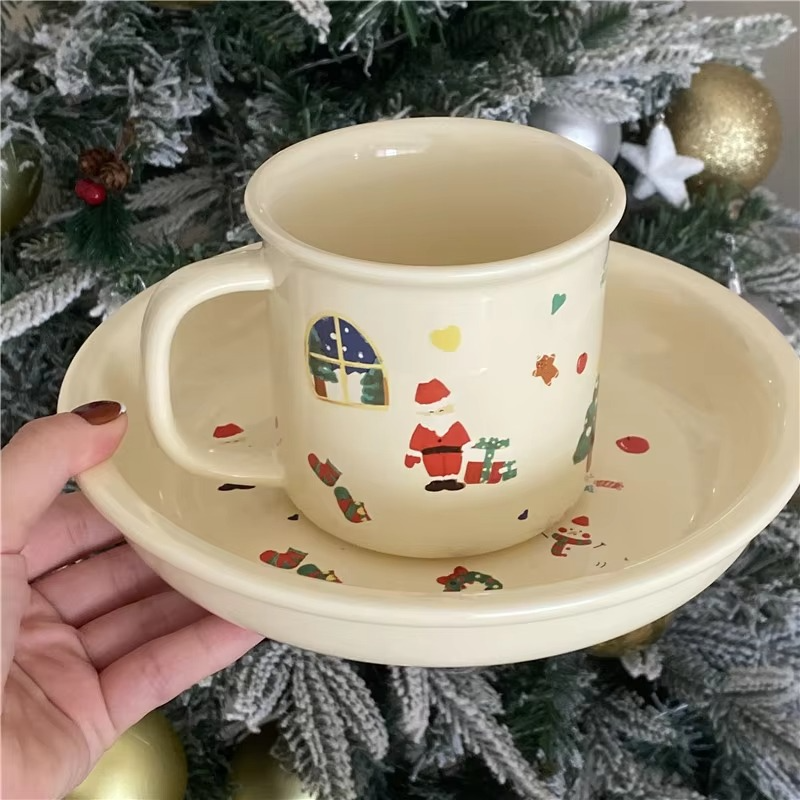 Mug Christmas Limited Lovely Cream Cartoon Graffiti Ceramic Dessert Plate Cutlery Set High Appearance Level