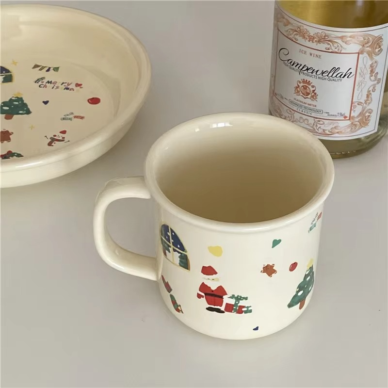 Mug Christmas Limited Lovely Cream Cartoon Graffiti Ceramic Dessert Plate Cutlery Set High Appearance Level