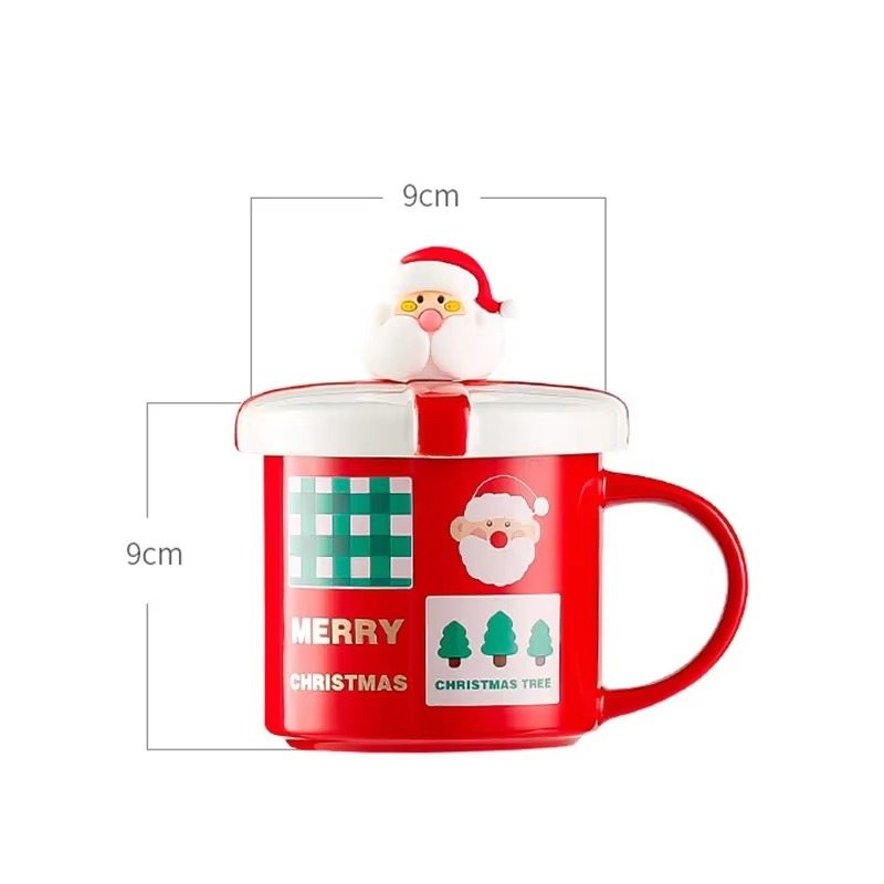 Christmas Mug With Lid and Spoon Santa Claus Ceramic Coffee Cup Elk Snowman Couple water cup Breakfast Dessert Milk Mug Xmas Gif