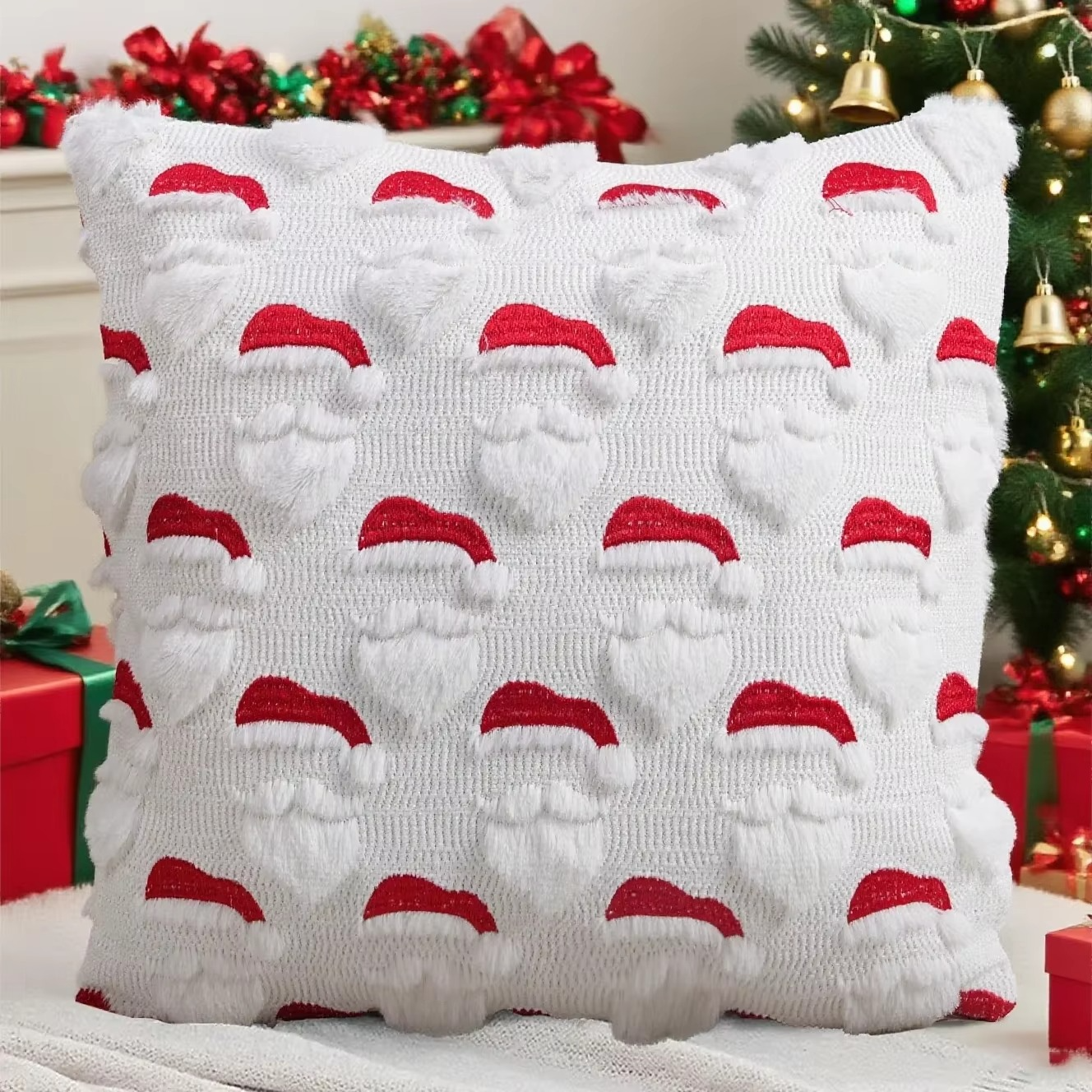 1pc Christmas decoration pillowcase, Santa Claus, Christmas tree, 3d embroidery design, New Year party decoration, gifts