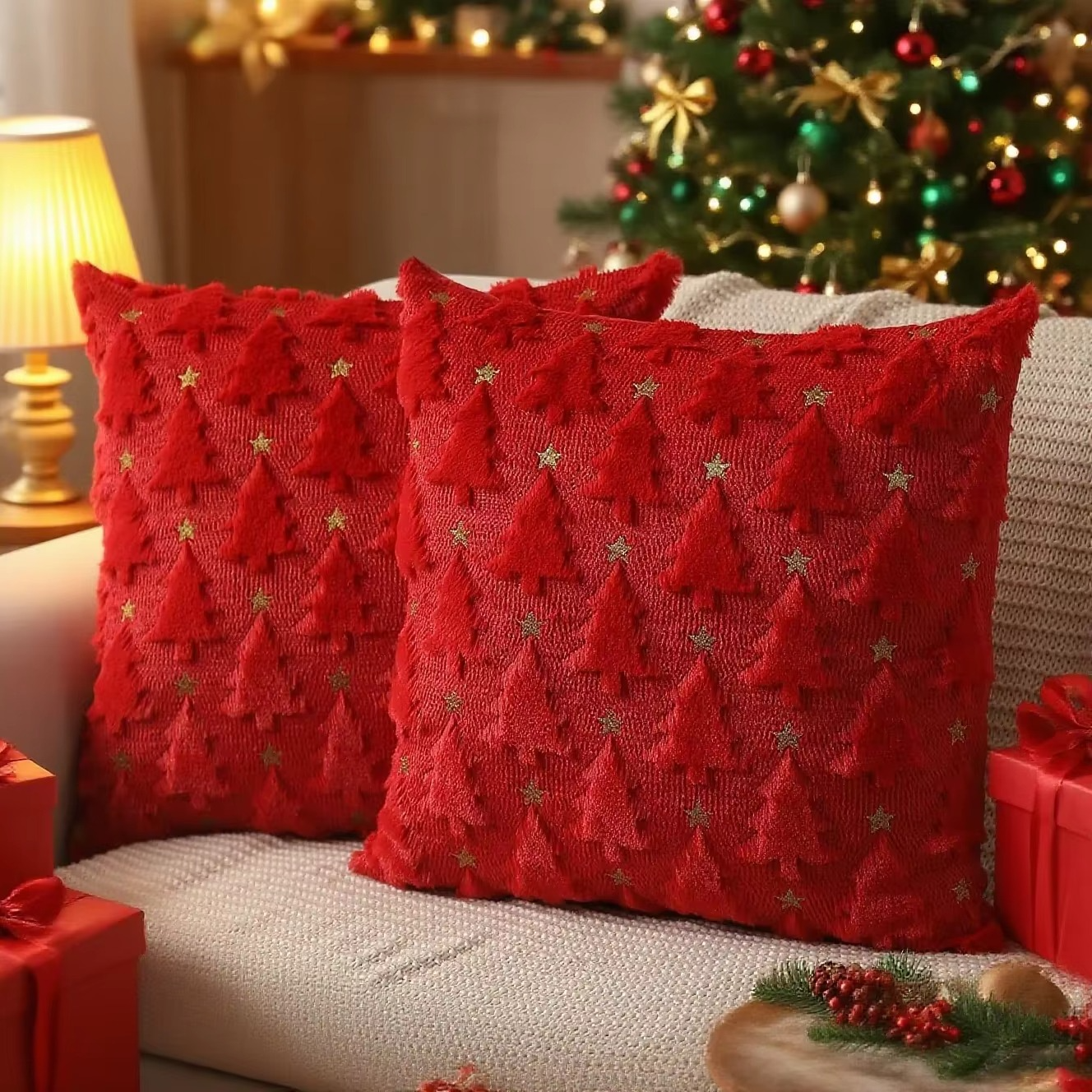 1pc Christmas decoration pillowcase, Santa Claus, Christmas tree, 3d embroidery design, New Year party decoration, gifts
