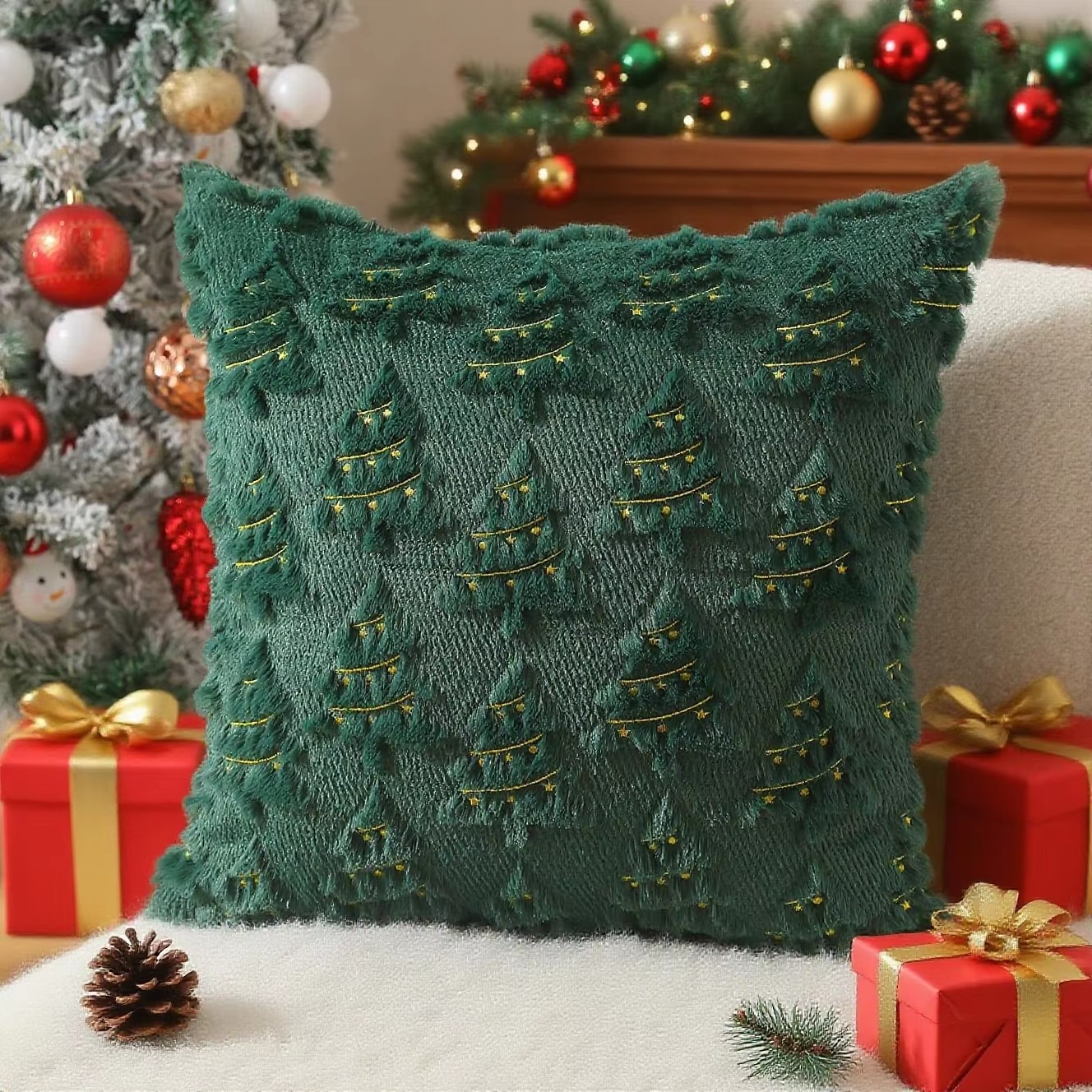 1pc Christmas decoration pillowcase, Santa Claus, Christmas tree, 3d embroidery design, New Year party decoration, gifts