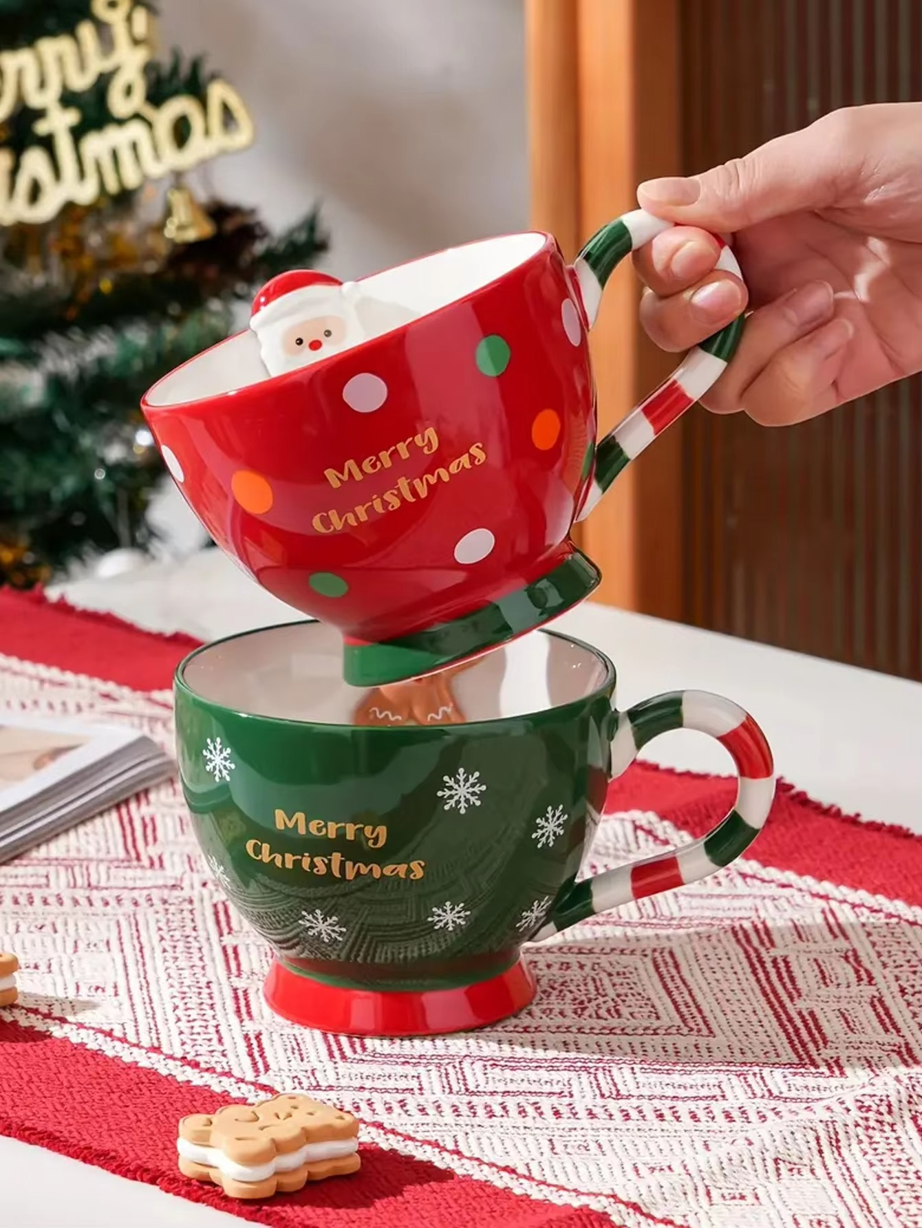 Christmas Mug, Cartoon Gingerbread Man Santa Claus Mug, Large Capacity, Very Suitable for Christmas, the Perfect Christmas Gift