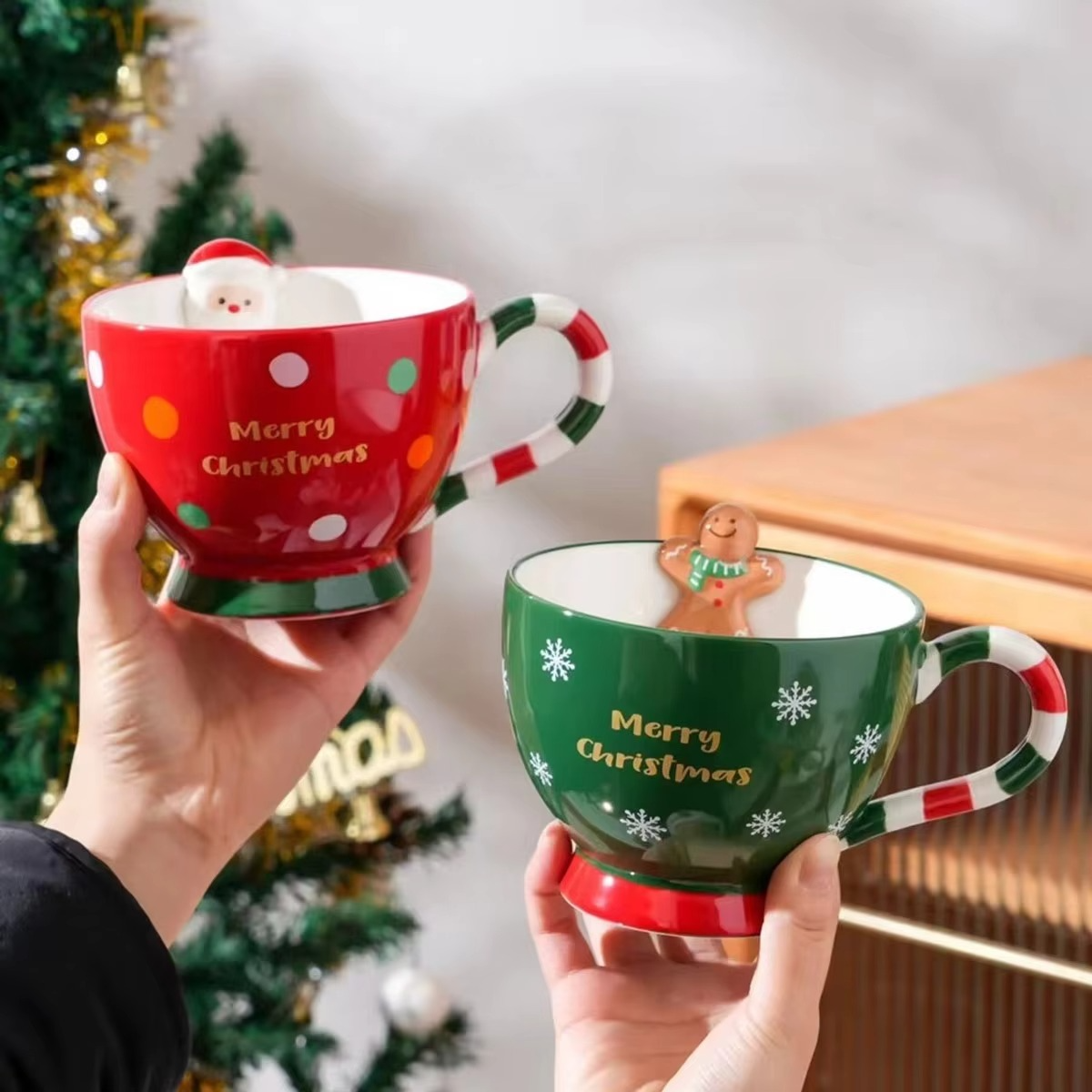 Christmas Mug, Cartoon Gingerbread Man Santa Claus Mug, Large Capacity, Very Suitable for Christmas, the Perfect Christmas Gift