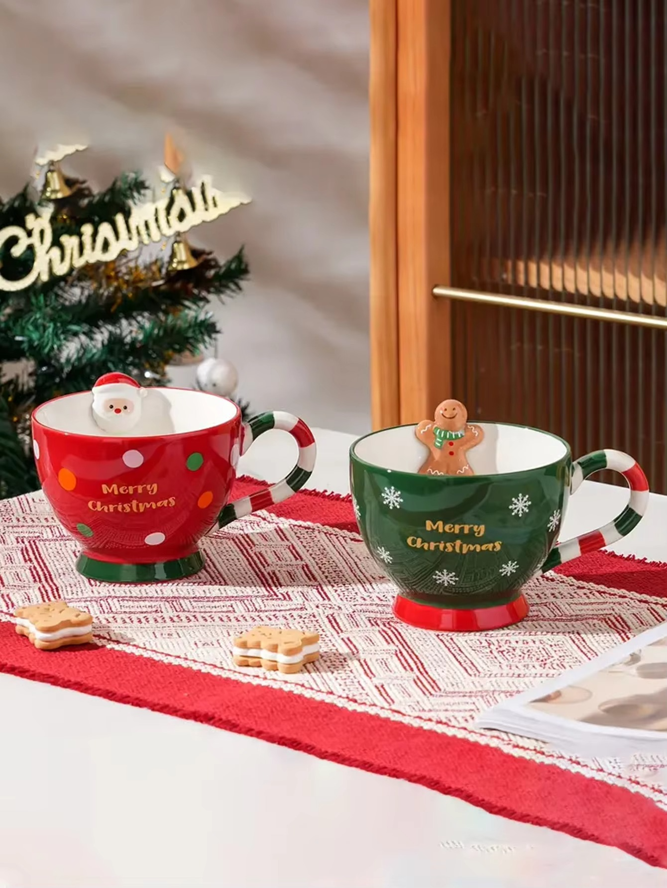 Christmas Mug, Cartoon Gingerbread Man Santa Claus Mug, Large Capacity, Very Suitable for Christmas, the Perfect Christmas Gift