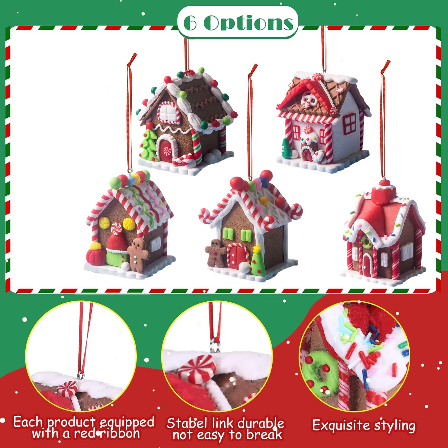 Christmas Tree Ornament Set Gingerbread Christmas Decor with Rope House Decor Xmas Decorative Hanging Ornaments