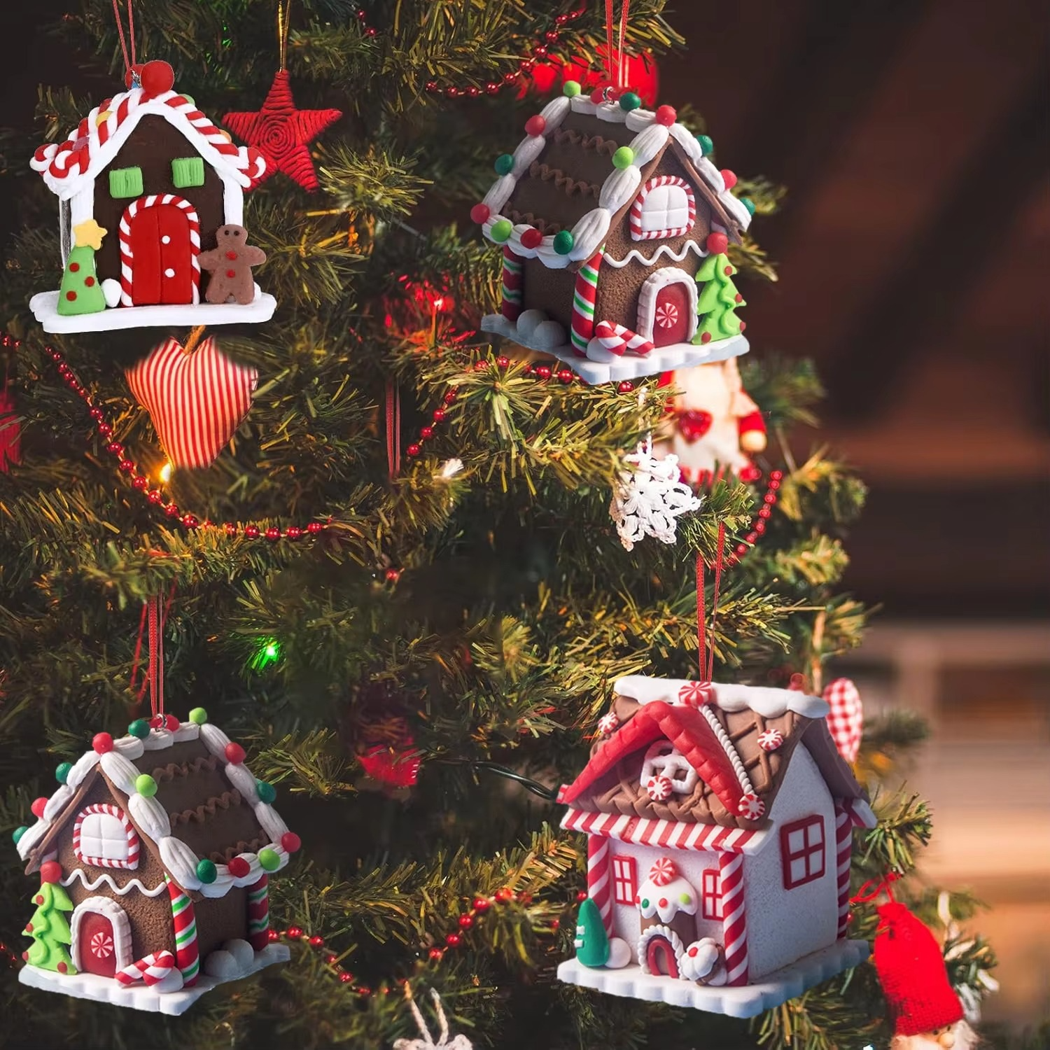 Christmas Tree Ornament Set Gingerbread Christmas Decor with Rope House Decor Xmas Decorative Hanging Ornaments