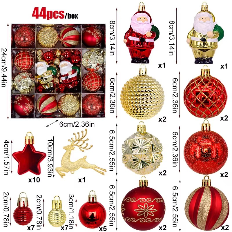 44pcs 6cm Christmas Balls Deer Santa Claus Xmas Tree Hanging Ornament Home Chirstmas Party Decoration New Year Gift Navidad 2025