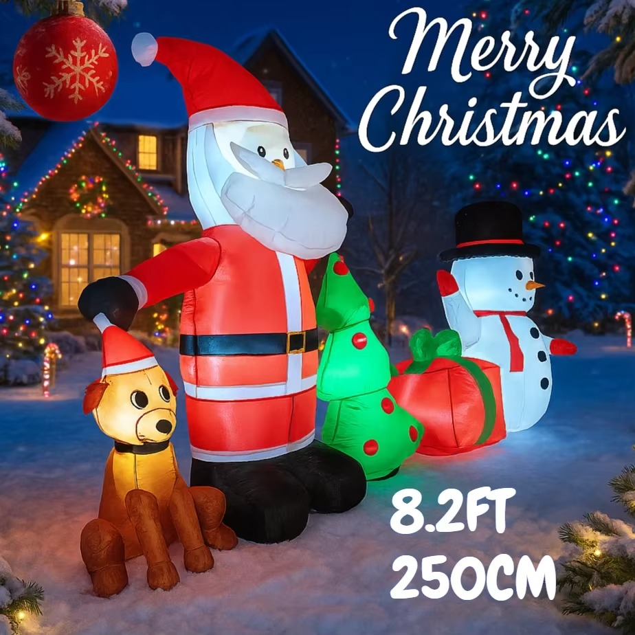 8.2FT Inflatable Toy Christmas Decor Set Santa Snowman Dog Tree Xmas Yard Decoration Supplie Home Ornament Festive Gift LED Lit