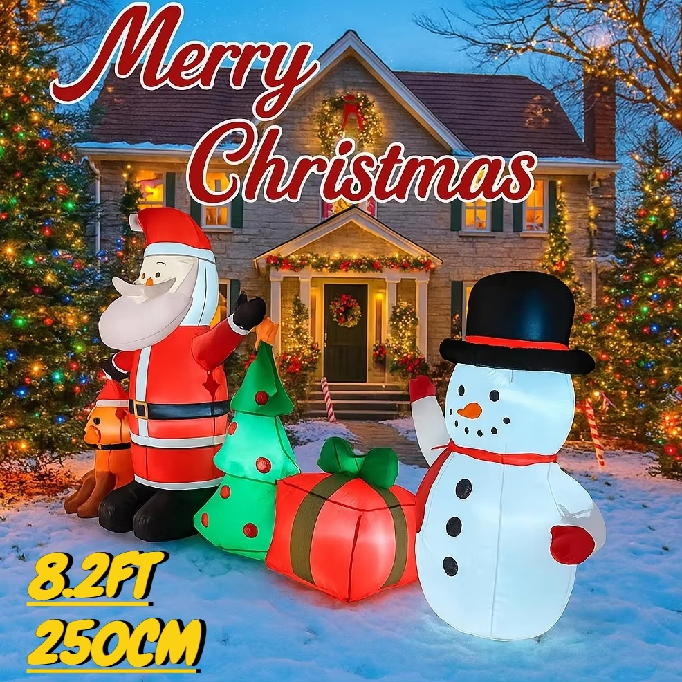 8.2FT Inflatable Toy Christmas Decor Set Santa Snowman Dog Tree Xmas Yard Decoration Supplie Home Ornament Festive Gift LED Lit