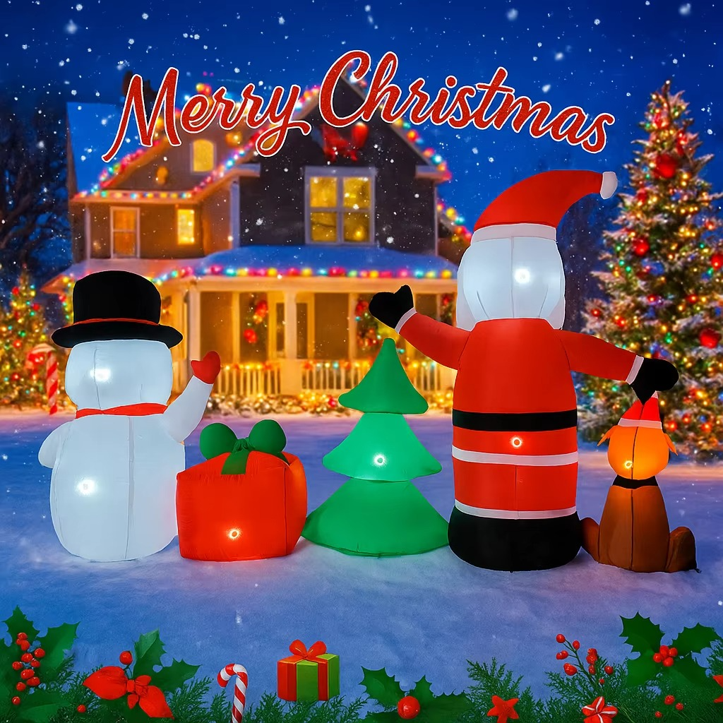 8.2FT Inflatable Toy Christmas Decor Set Santa Snowman Dog Tree Xmas Yard Decoration Supplie Home Ornament Festive Gift LED Lit