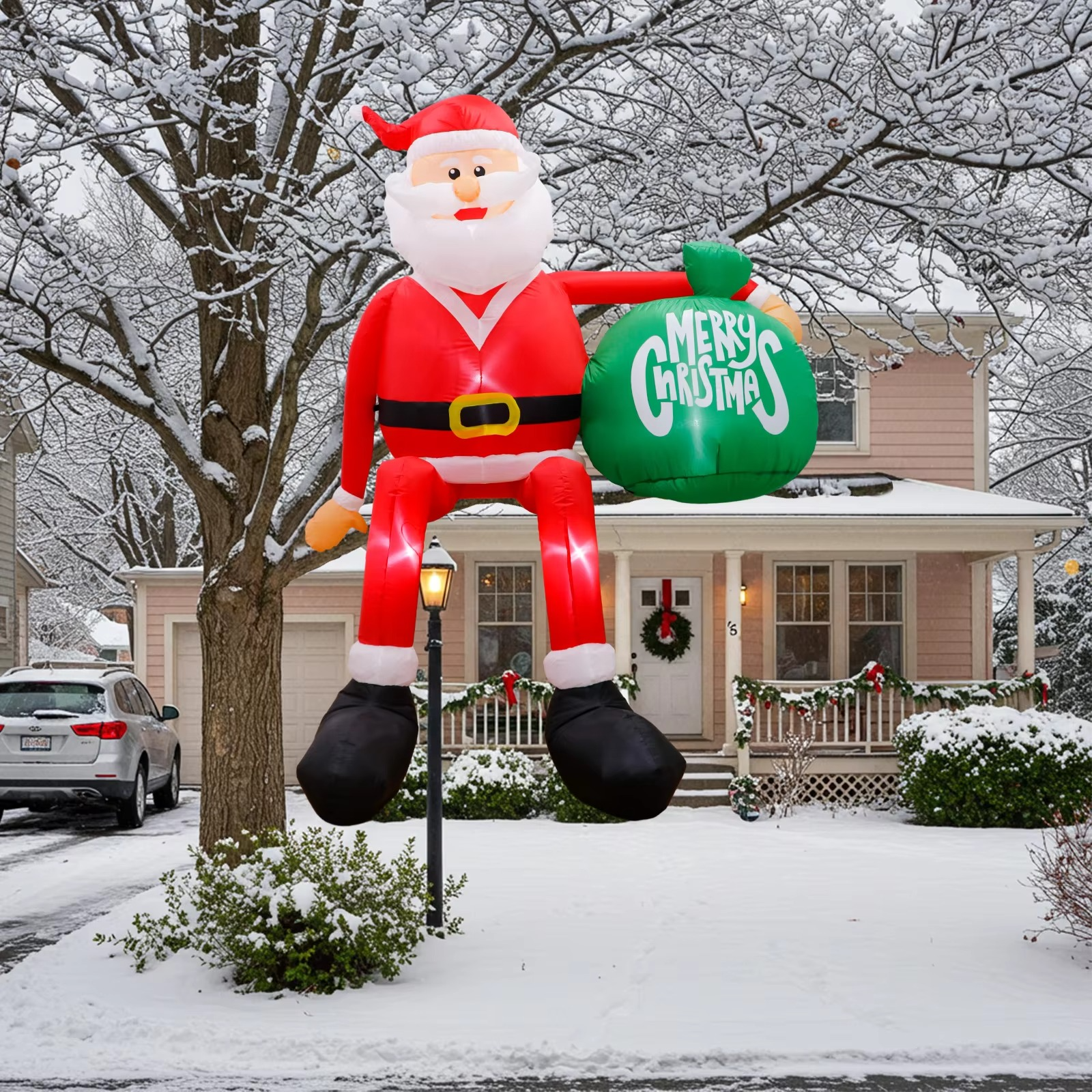 OurWarm 8FT Christmas Inflatable Outdoor Decor, Climbing Inflatable Santa Claus Decor Blow Up Yard Decor, for Yard Roof Garden