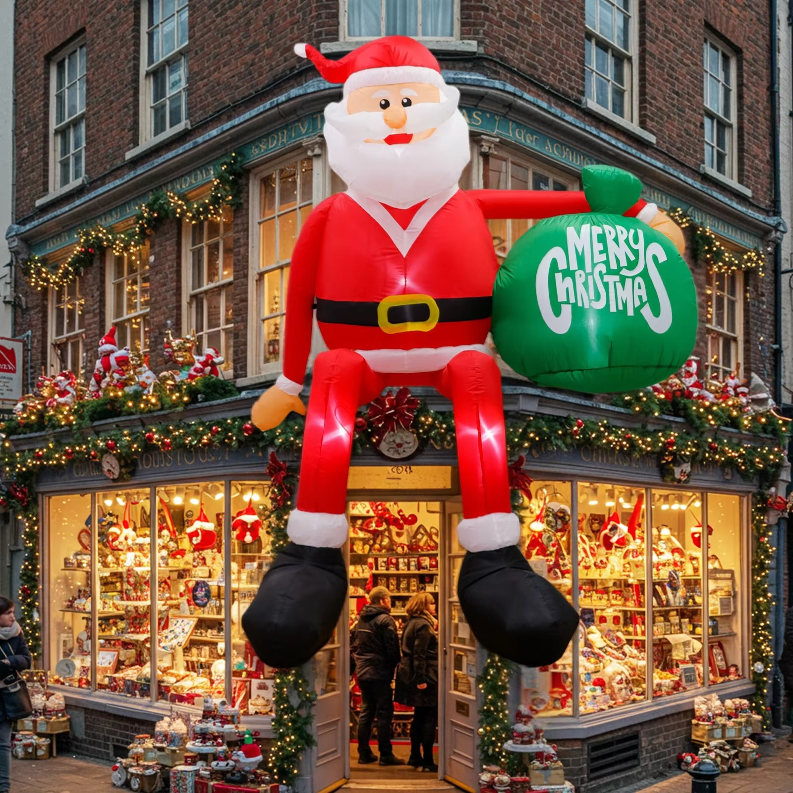 OurWarm 8FT Christmas Inflatable Outdoor Decor, Climbing Inflatable Santa Claus Decor Blow Up Yard Decor, for Yard Roof Garden