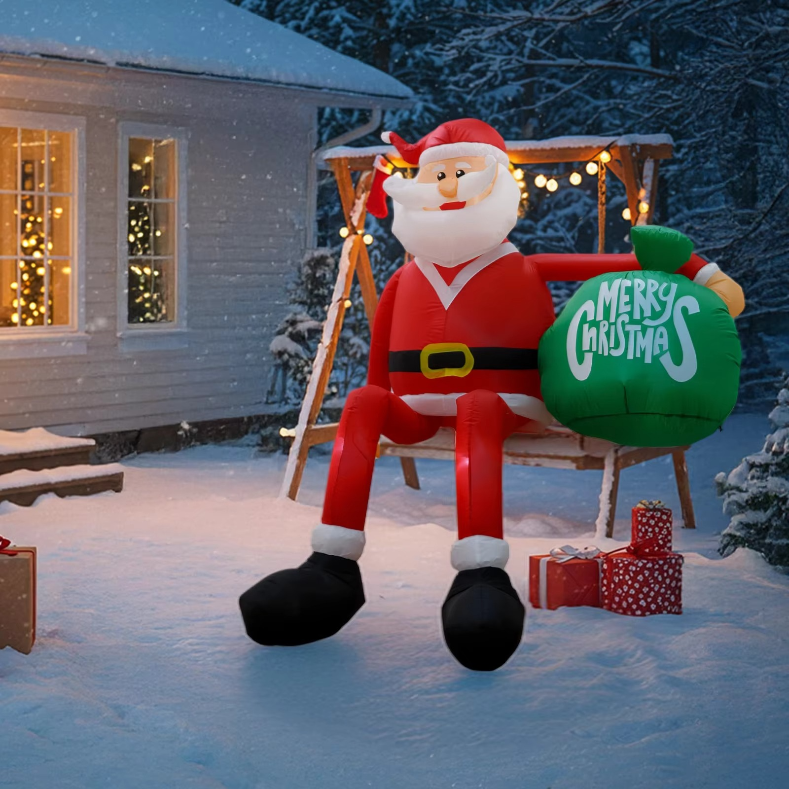 OurWarm 8FT Christmas Inflatable Outdoor Decor, Climbing Inflatable Santa Claus Decor Blow Up Yard Decor, for Yard Roof Garden