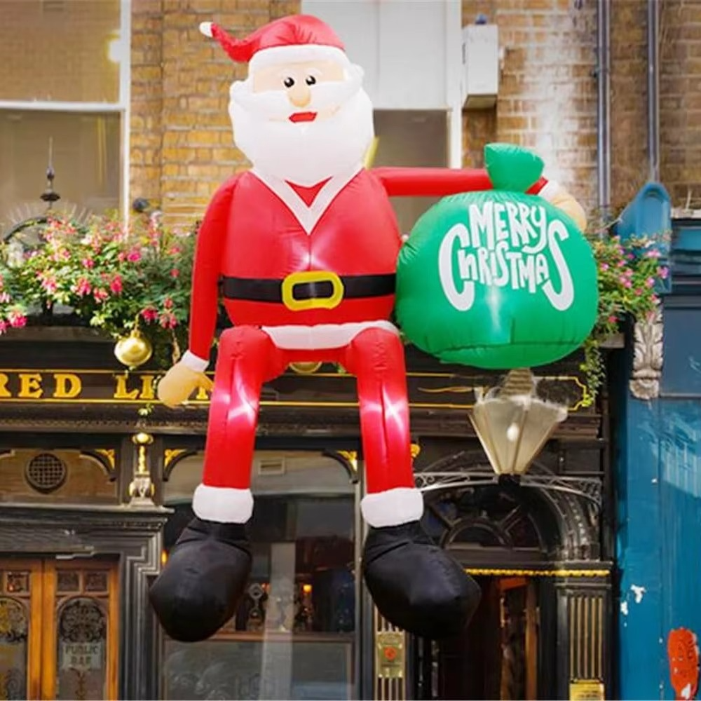 2.4M Christmas Inflatables Climbing Santa Roof Decoration, Built-in LED lights For Outdoor Indoor Roof Yard Garden Lawn Party