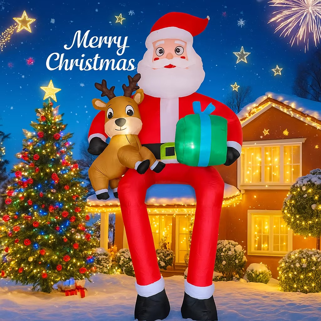 9.51FT Inflatable Toy Santa Claus Reindeer with LED Lights Holiday Gift Xmas Decoration for Yard SuppliesHome Decor Ornament