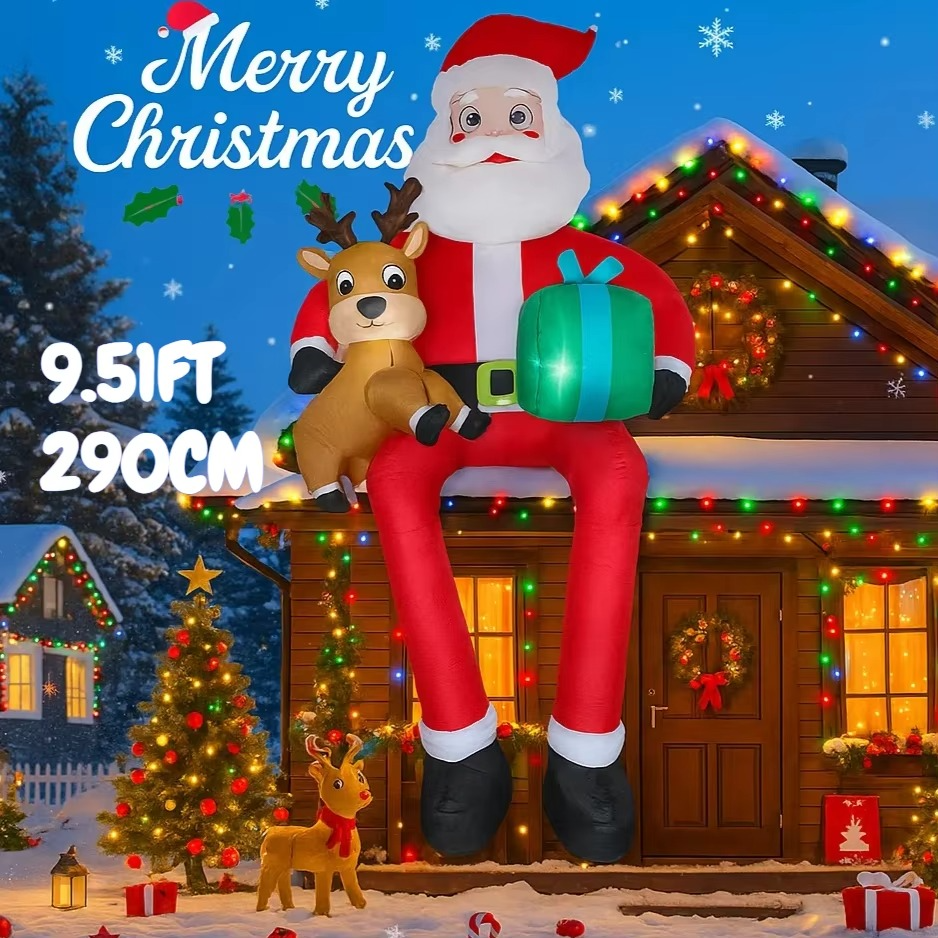 9.51FT Inflatable Toy Santa Claus Reindeer with LED Lights Holiday Gift Xmas Decoration for Yard SuppliesHome Decor Ornament