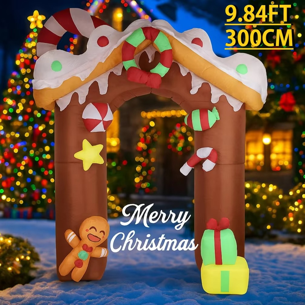 9.84FT Yard Party Decoration Inflatable Gingerbread House Arch Toys LED Light Xmas Home Decor Ornaments Supplies Christmas Gifts