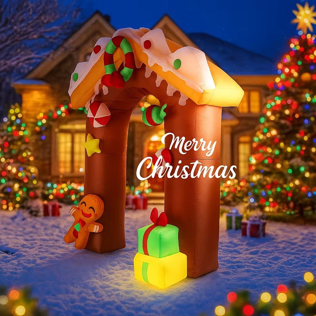 9.84FT Yard Party Decoration Inflatable Gingerbread House Arch Toys LED Light Xmas Home Decor Ornaments Supplies Christmas Gifts