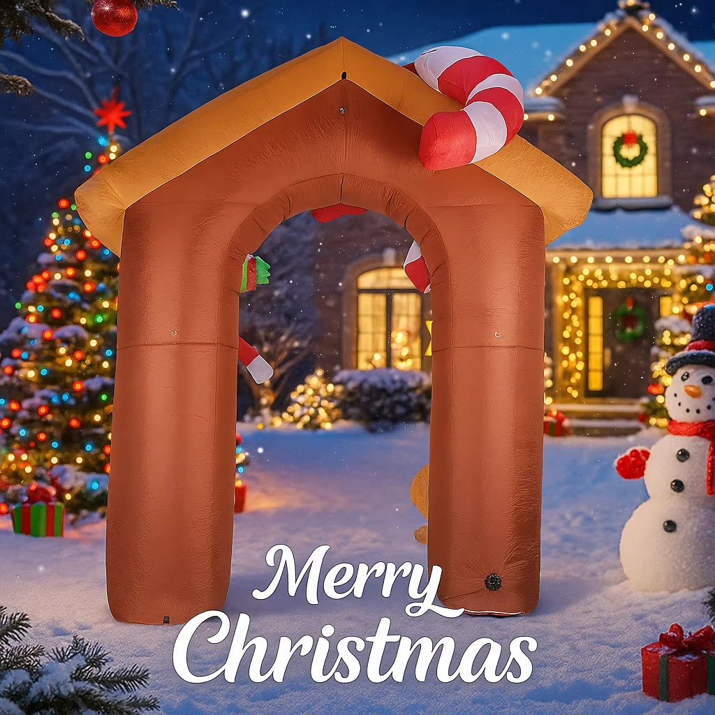 9.84FT Yard Party Decoration Inflatable Gingerbread House Arch Toys LED Light Xmas Home Decor Ornaments Supplies Christmas Gifts