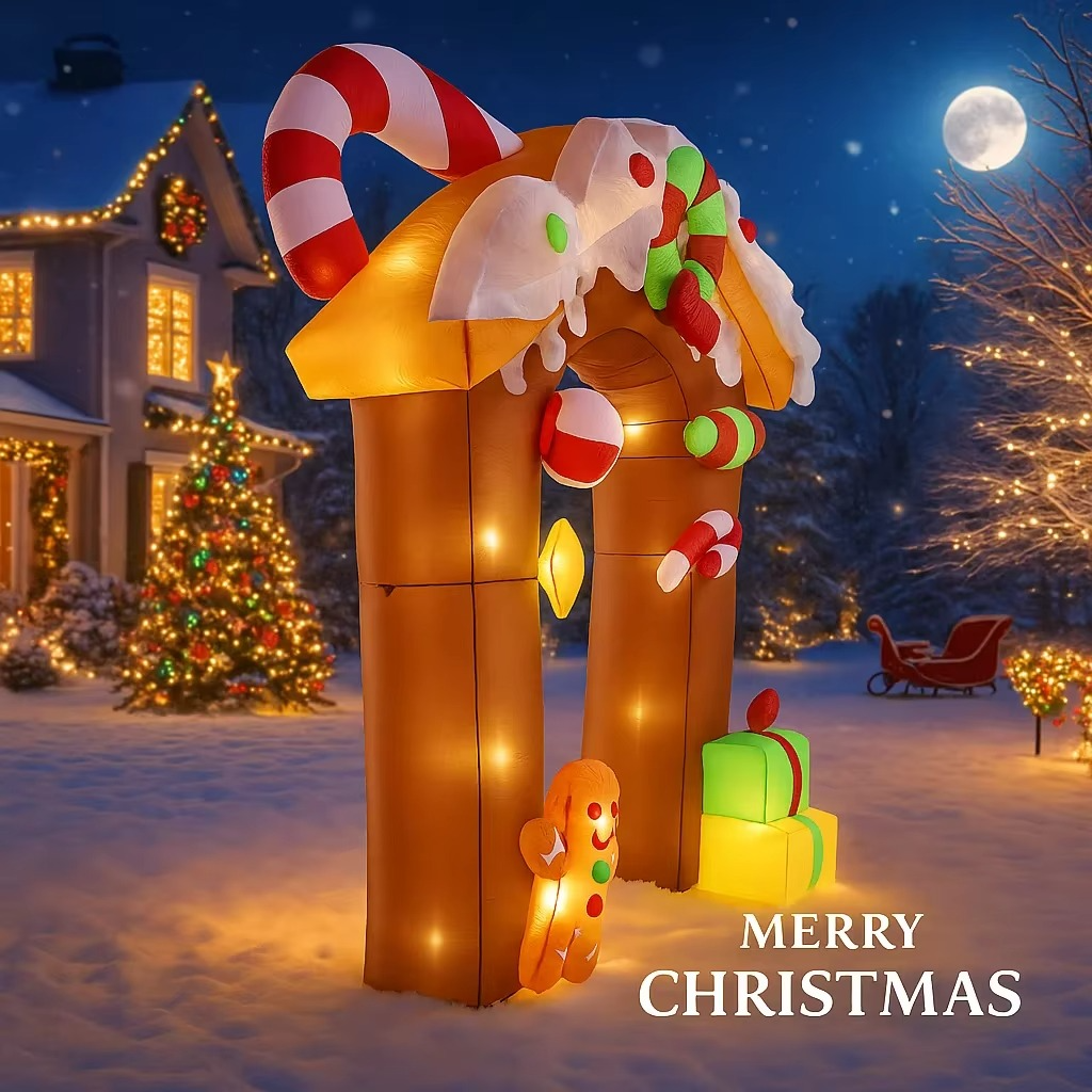 9.84FT Yard Party Decoration Inflatable Gingerbread House Arch Toys LED Light Xmas Home Decor Ornaments Supplies Christmas Gifts