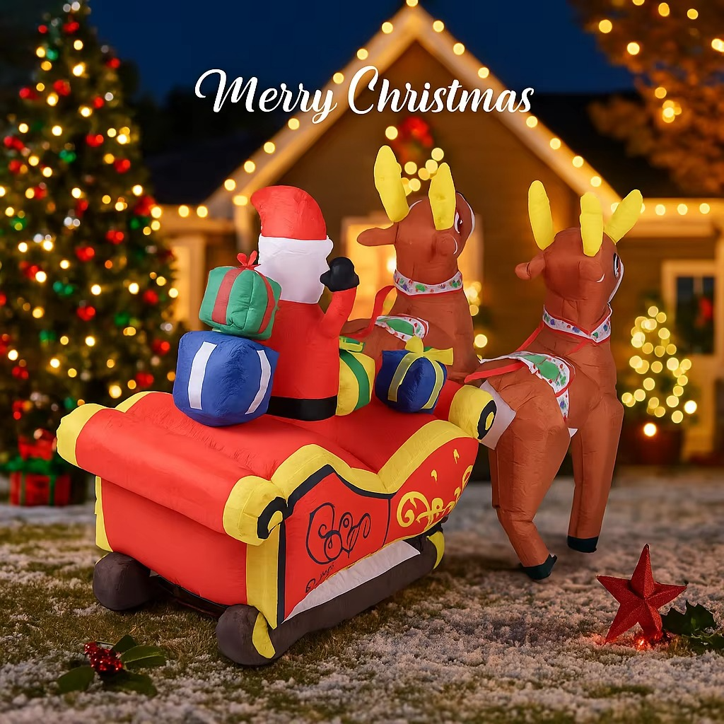 8.20FT Xmas Yard Party Decoration Inflatable Santa Claus Reindeer Sleigh Toys LED Light Home Ornaments Supplies Holiday Gifts