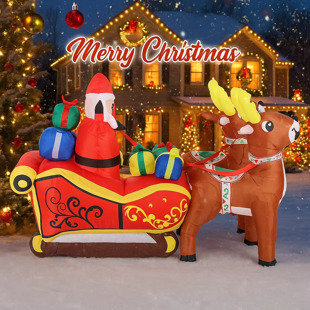 8.20FT Xmas Yard Party Decoration Inflatable Santa Claus Reindeer Sleigh Toys LED Light Home Ornaments Supplies Holiday Gifts