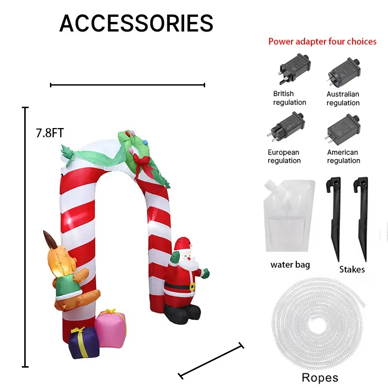 7.8FT Christmas Yard Decor Inflatable Archway Claus Santa Sleigh Gift with LED Xmas Toy Supplies Home Decoration Ornament Gift