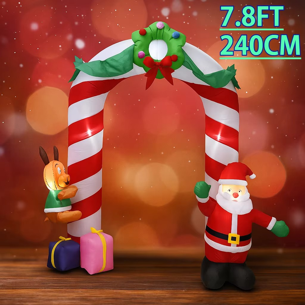 7.8FT Christmas Yard Decor Inflatable Archway Claus Santa Sleigh Gift with LED Xmas Toy Supplies Home Decoration Ornament Gift