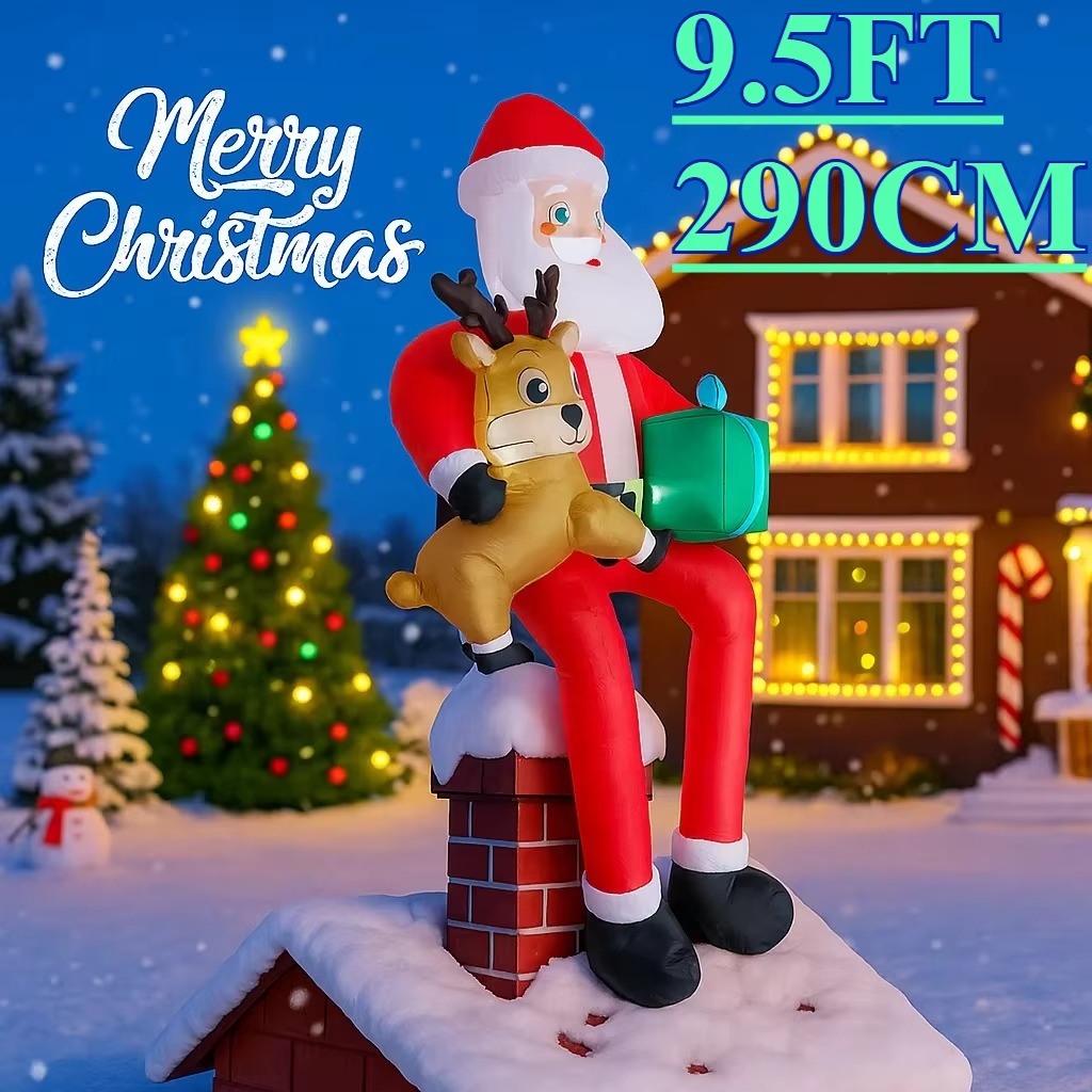 9.5FT Inflatable Christmas Toy Santa Claus Decoration Xmas Yard Decor Reindeer Gift LED Home Ornament Christmas Gifts Supplies