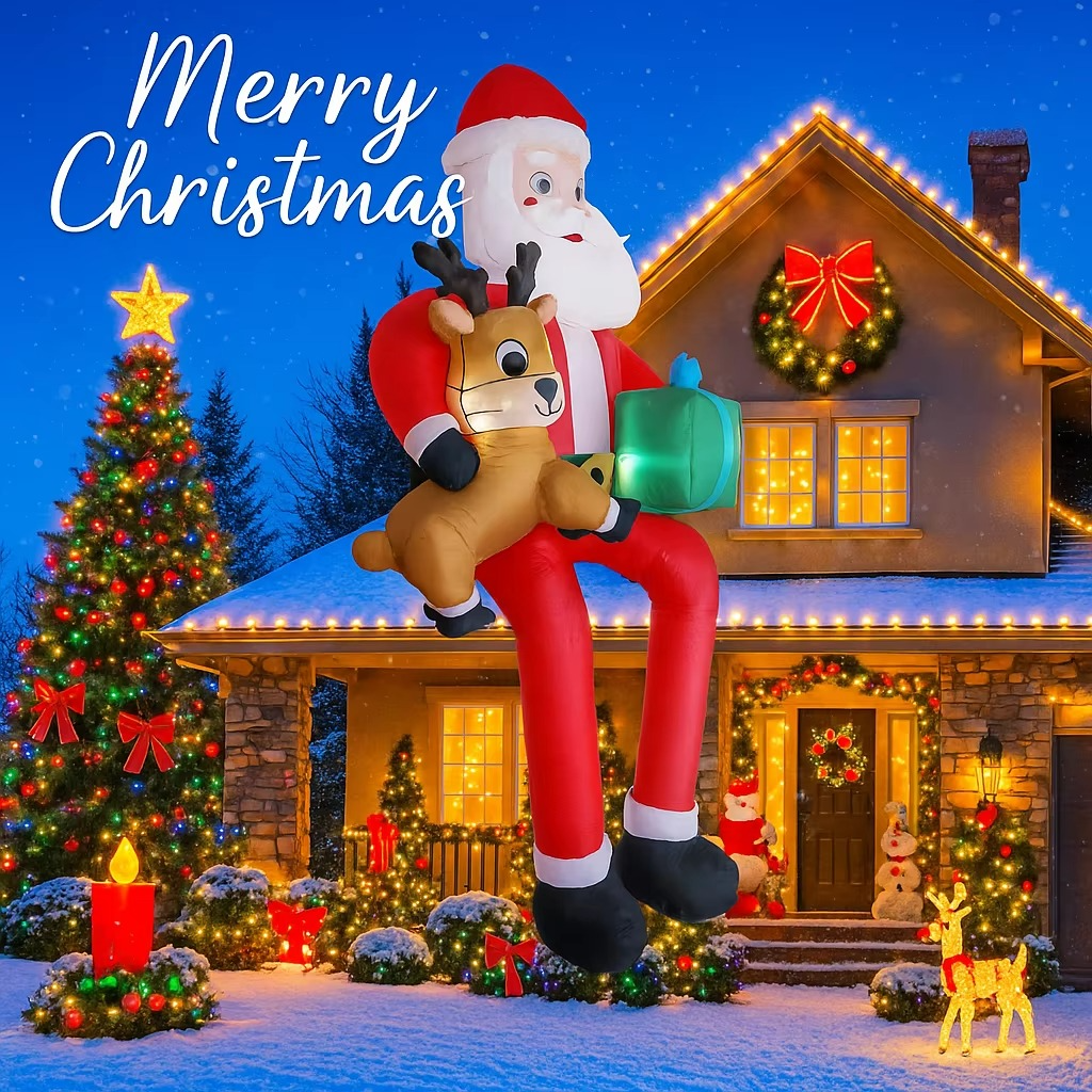 9.5FT Inflatable Christmas Toy Santa Claus Decoration Xmas Yard Decor Reindeer Gift LED Home Ornament Christmas Gifts Supplies