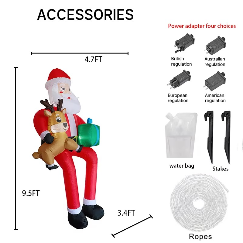 9.5FT Inflatable Christmas Toy Santa Claus Decoration Xmas Yard Decor Reindeer Gift LED Home Ornament Christmas Gifts Supplies