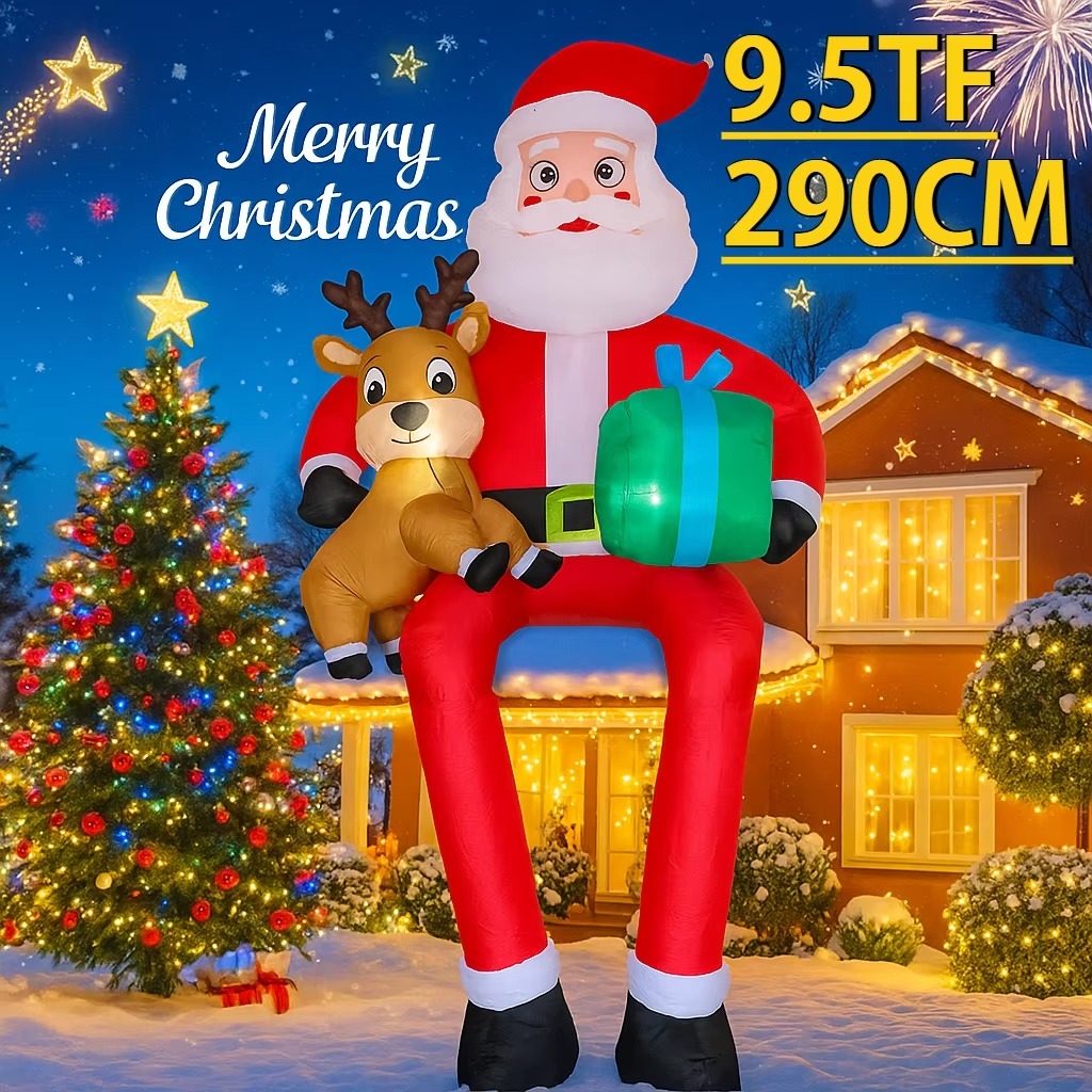 9.5FT Inflatable Christmas Toy Santa Claus Decoration Xmas Yard Decor Reindeer Gift LED Home Ornament Christmas Gifts Supplies