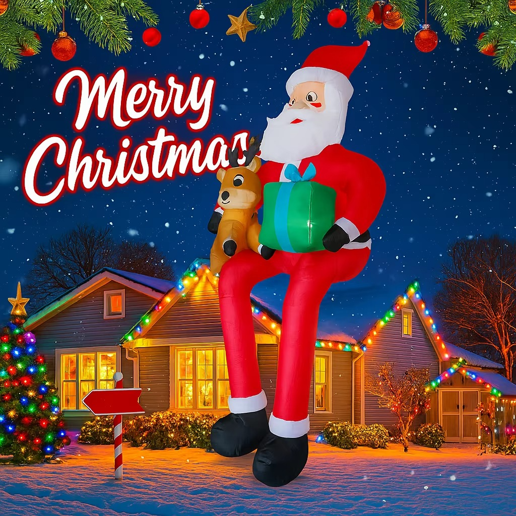 9.5FT Inflatable Christmas Toy Santa Claus Decoration Xmas Yard Decor Reindeer Gift LED Home Ornament Christmas Gifts Supplies